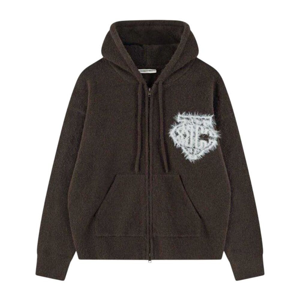 Couture Club Mens Wool Blend Soft Full Zip Hoodie / Brown
